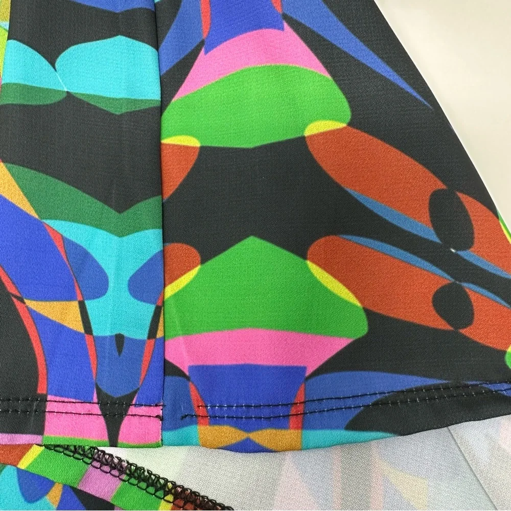 DESIGUAL Beaded Sheer Geometric Shift Dress Blue Pink Size 44 US M